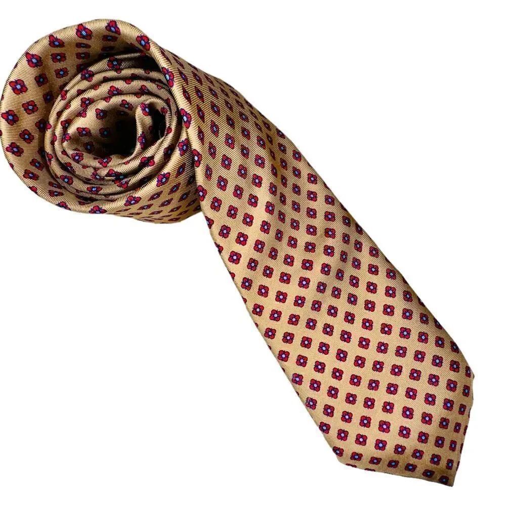 Vintage 60s Beau Brummell Gold and Red Silk Tie